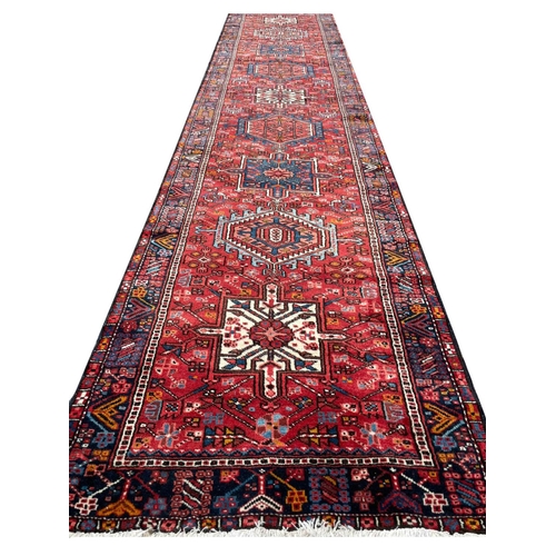 96 - PERSIAN KARAJA LONG RUNNER, 454cm x 100cm.