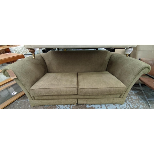 564 - SOFA, 95cm D x 225cm W x 80cm H, in a Colefax & Fowler green chenile.