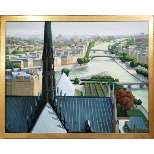 36 - TONY PETERS, 'Paris from Notre Dame', oil on canvas 85cm x 100cm, signed framed.