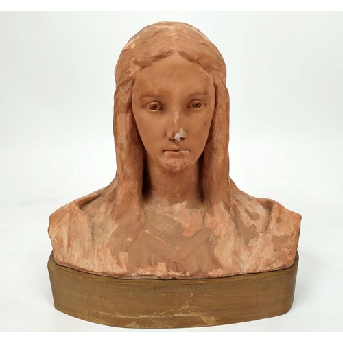 3 - MARGUERITE MONOT (1897-1957), 'Bust of a Young Woman' Terracota , approx 42cm H, 52cm H on wooden pl... 