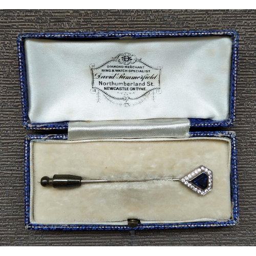 7 - TIE PIN, sapphire with diamonds, early 20th century in original box.