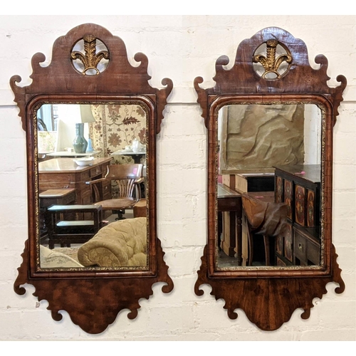 243 - WALL MIRRORS, a pair, 86cm H x 45cm, early 20th century Georgian style walnut mahogany with gilt pri... 