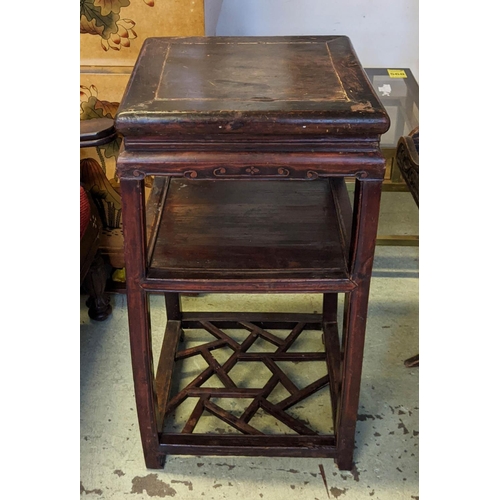 244 - JARDINIERE STAND, 41cm x 41cm x 78cm H, 19th century Chinese lacquered with lattice undertier.