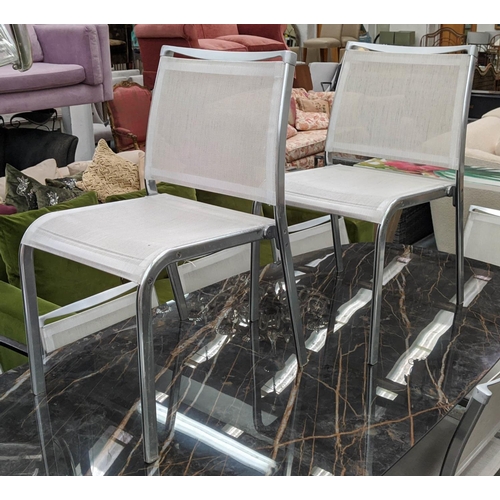 542 - GARDEN DINING CHAIRS, a set of ten, each 43cm W, mesh seats metal frames. (10)