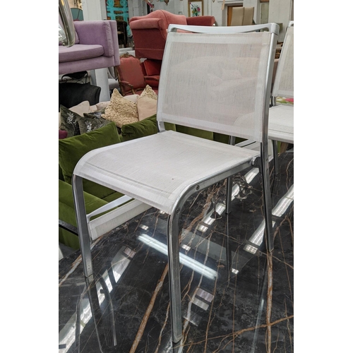 542 - GARDEN DINING CHAIRS, a set of ten, each 43cm W, mesh seats metal frames. (10)