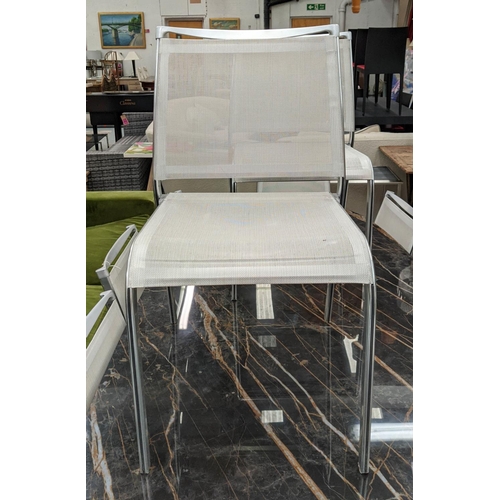 542 - GARDEN DINING CHAIRS, a set of ten, each 43cm W, mesh seats metal frames. (10)