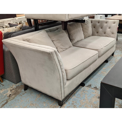 543 - SOFA, 202cm W x 78cm D, velvet buttoned and studded detail.