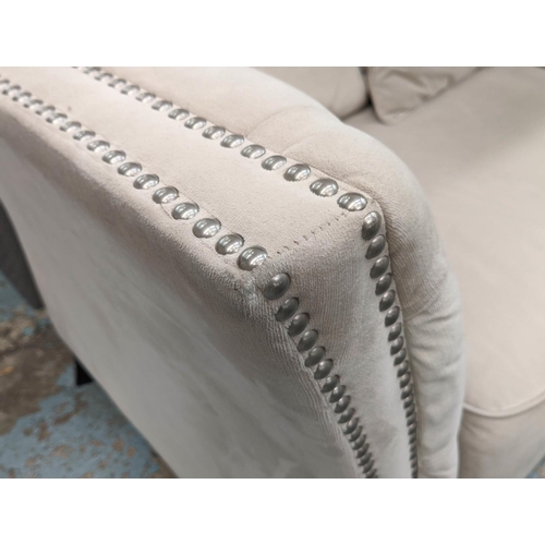 543 - SOFA, 202cm W x 78cm D, velvet buttoned and studded detail.