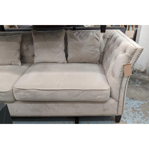 543 - SOFA, 202cm W x 78cm D, velvet buttoned and studded detail.