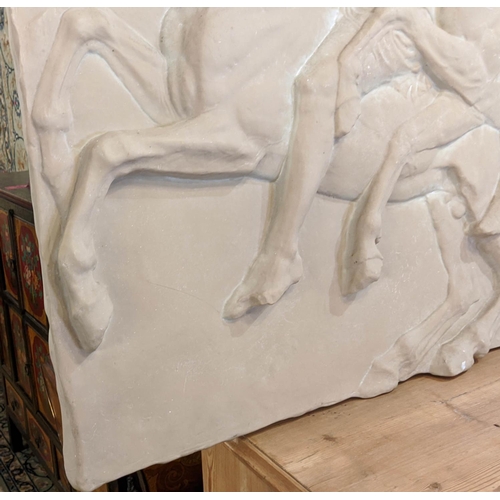 568 - WALL PLAQUE, 141cm W x 98cm H Classical style of two Horsemen.