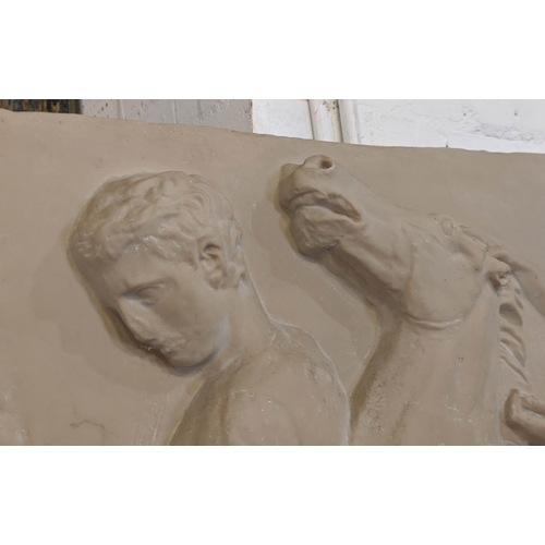 568 - WALL PLAQUE, 141cm W x 98cm H Classical style of two Horsemen.