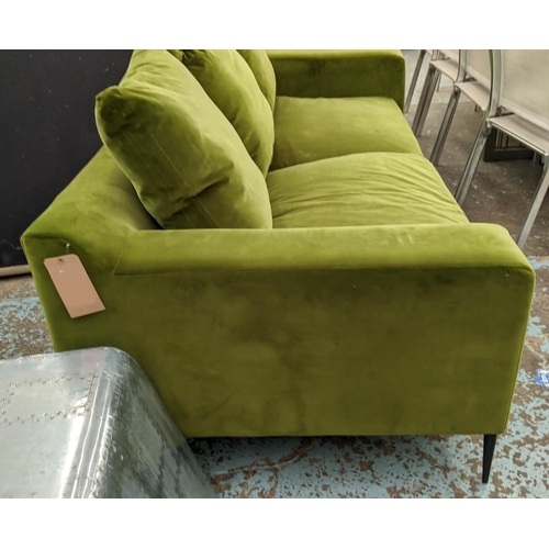 578 - CONRAN SHOP SOFA, 94cm x 70cm H x 208cm, green velvet.