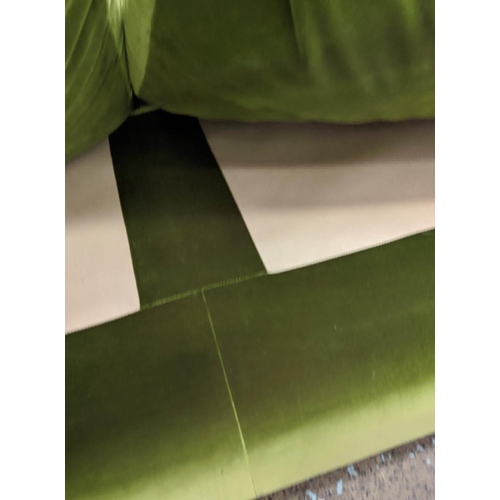 578 - CONRAN SHOP SOFA, 94cm x 70cm H x 208cm, green velvet.