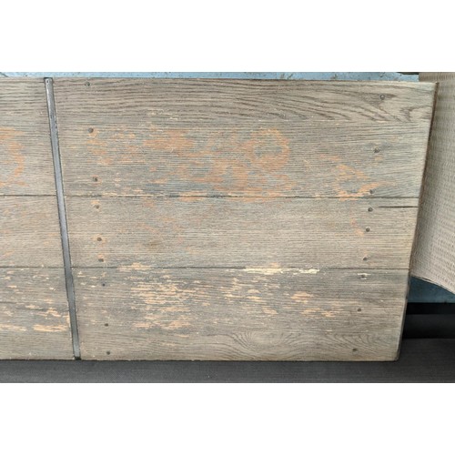 539 - LOW TABLE, 158cm x 50cm x 41cm, industrial style metal base plank top.