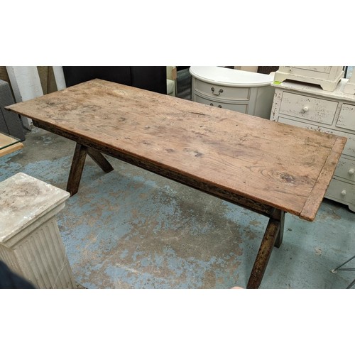 540 - REFECTORY TABLE, 193cm L x 79cm D x 76cm H, French, with supports to either end.