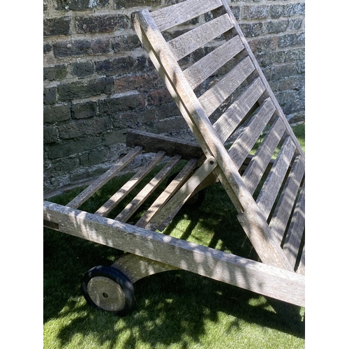 590 - BARLOW TYRIE GARDEN SUN LOUNGER, weathered slatted teak fully, adjustable with wheels, drinks tray a... 