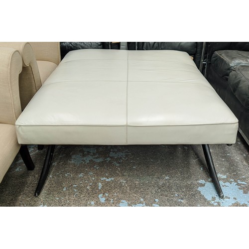 565 - FOOTSTOOL, 90cm D x 125cm L, on cream leather frame metal base.