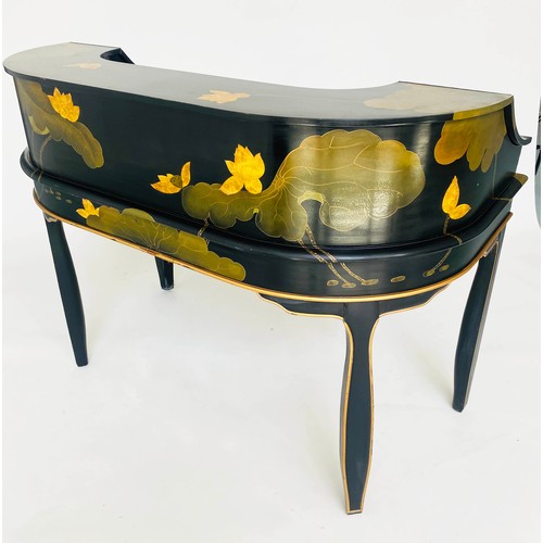 258 - CARLTON HOUSE STYLE DESK, lacquered with all over foliate and gilt decoration containing nine drawer... 