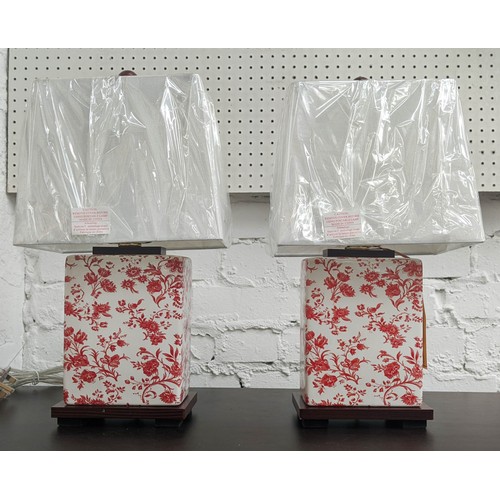 526 - LAUREN RALPH LAUREN TABLE LAMPS, a pair, 44cm H, ceramic with floral print, with shades. (2)