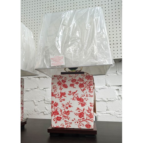 526 - LAUREN RALPH LAUREN TABLE LAMPS, a pair, 44cm H, ceramic with floral print, with shades. (2)