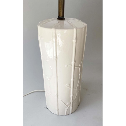 150 - TABLE LAMPS, a pair, Spanish Casa Pupa style white ceramic cylindrical climbing bamboo decoration wi... 