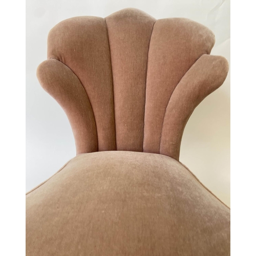 148 - SLIPPER CHAIR, Victorian rosewood with dusty rose velvet upholstered and cloud form back, 54cm W.