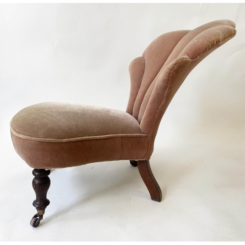 148 - SLIPPER CHAIR, Victorian rosewood with dusty rose velvet upholstered and cloud form back, 54cm W.