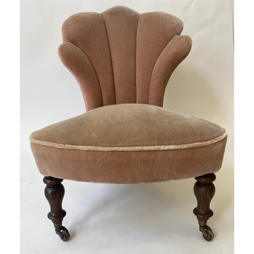 148 - SLIPPER CHAIR, Victorian rosewood with dusty rose velvet upholstered and cloud form back, 54cm W.