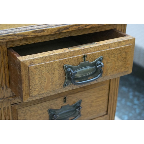 334 - PEDESTAL DESK, approx 123cm W x 65cm D x 73cm H, early 20th century, oak circa 1905, with light tan ... 