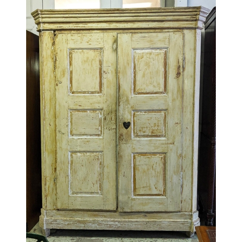 323 - ARMOIRE, 146cm wide x 53cm deep and 213cm tall, 19th century Continental, painted pine of two doors ... 