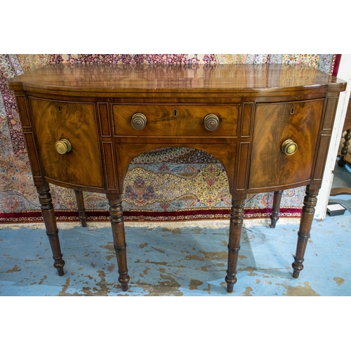 321 - SIDEBOARD, 91cm H x 121cm W x 58cm D Regency mahogany circa 1810 with a door and two drawers.