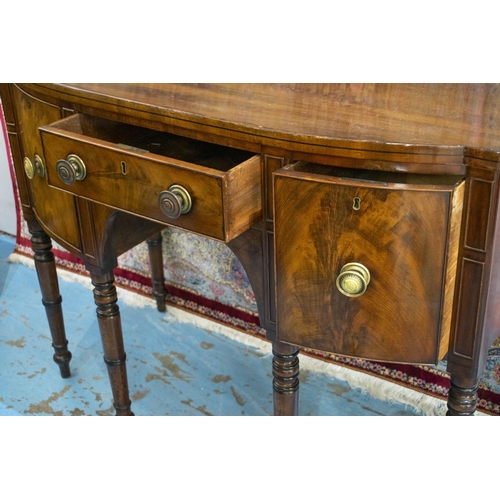 321 - SIDEBOARD, 91cm H x 121cm W x 58cm D Regency mahogany circa 1810 with a door and two drawers.