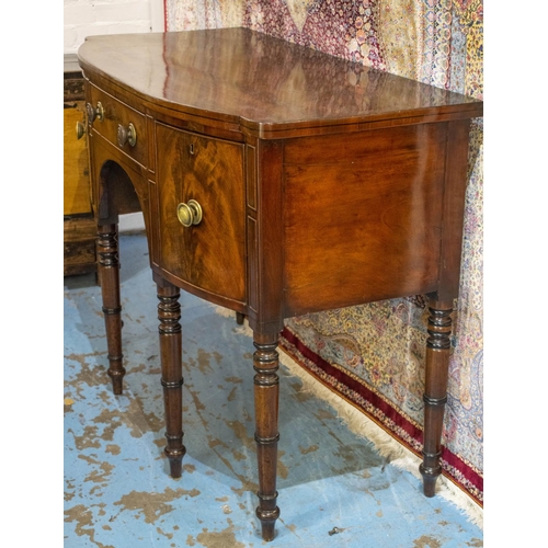 321 - SIDEBOARD, 91cm H x 121cm W x 58cm D Regency mahogany circa 1810 with a door and two drawers.