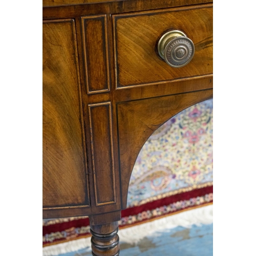 321 - SIDEBOARD, 91cm H x 121cm W x 58cm D Regency mahogany circa 1810 with a door and two drawers.