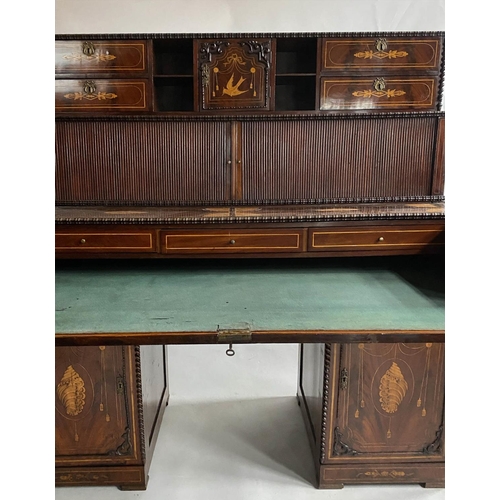 349 - DUTCH SECRETAIRE/DESK, 19th century Dutch mahogany and all over foliate satinwood inlaid with drawer... 