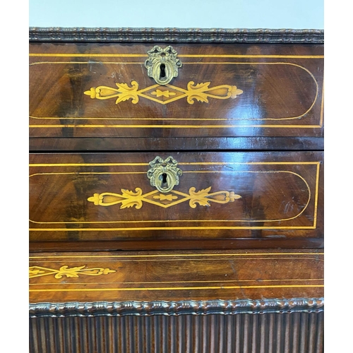 349 - DUTCH SECRETAIRE/DESK, 19th century Dutch mahogany and all over foliate satinwood inlaid with drawer... 