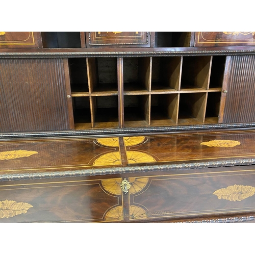 349 - DUTCH SECRETAIRE/DESK, 19th century Dutch mahogany and all over foliate satinwood inlaid with drawer... 