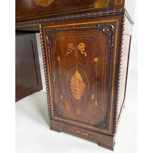 349 - DUTCH SECRETAIRE/DESK, 19th century Dutch mahogany and all over foliate satinwood inlaid with drawer... 