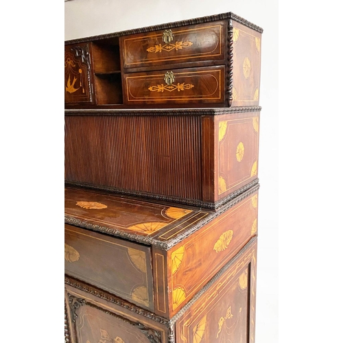 349 - DUTCH SECRETAIRE/DESK, 19th century Dutch mahogany and all over foliate satinwood inlaid with drawer... 