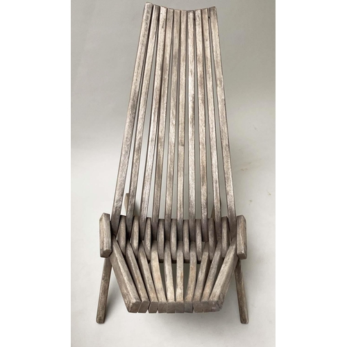 531 - FOLDING GARDEN CHAIR, 79cm H, individual weathered slatted teak.