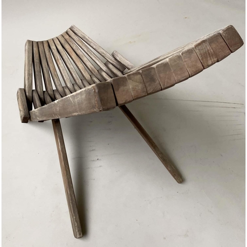 531 - FOLDING GARDEN CHAIR, 79cm H, individual weathered slatted teak.