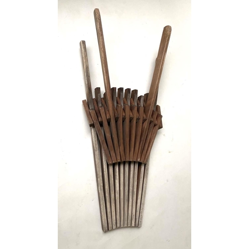 531 - FOLDING GARDEN CHAIR, 79cm H, individual weathered slatted teak.