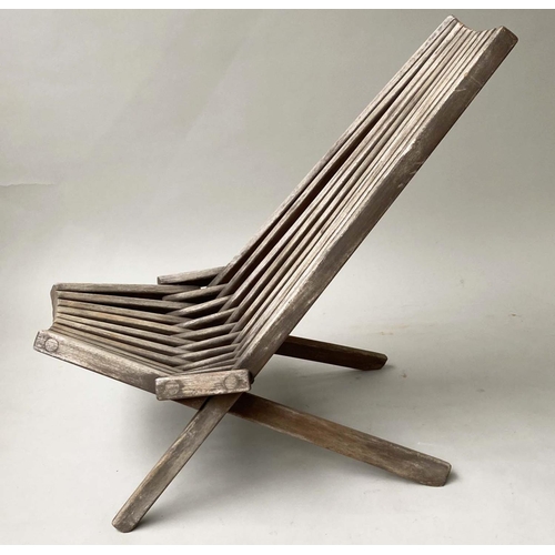 531 - FOLDING GARDEN CHAIR, 79cm H, individual weathered slatted teak.