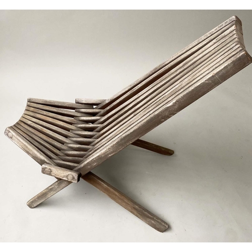 531 - FOLDING GARDEN CHAIR, 79cm H, individual weathered slatted teak.