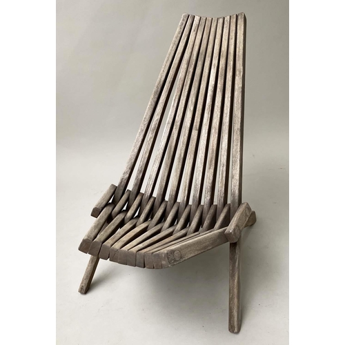 531 - FOLDING GARDEN CHAIR, 79cm H, individual weathered slatted teak.