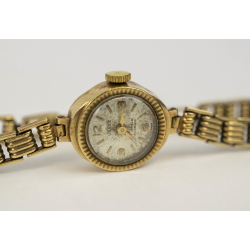 19 - LADIES WRISTWATCH, 9ct gold JRNEX, 17 jewel movement, faceted face surround, 14.4g gross weight.