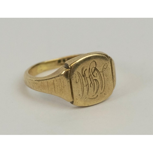 20 - DRESS RINGS, three various, 9ct gold, comprising signet ring with inscription to back, ‘All my love,... 