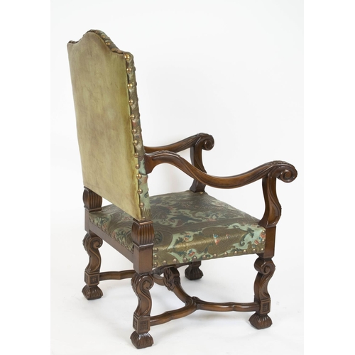 316 - THRONE CHAIR, 121cm H x 72cm W x 70cm D, Louis XIV style in polychrome embossed leather.