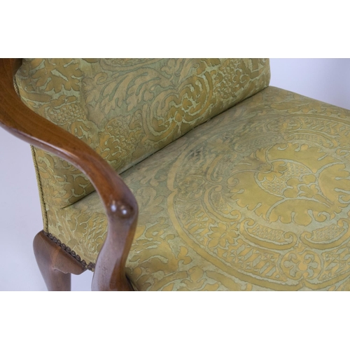 327 - ARMCHAIRS, 97cm H x 67cm W, a pair, George I style, walnut in patterned green upholstery. (2)