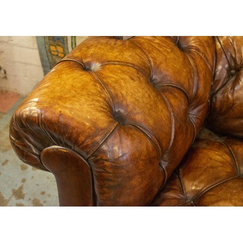 343 - CHESTERFIELD SOFA, 69cm H x 210cm W x 91cm D, Victorian mahogany, circa 1870, in brown leather on ce... 